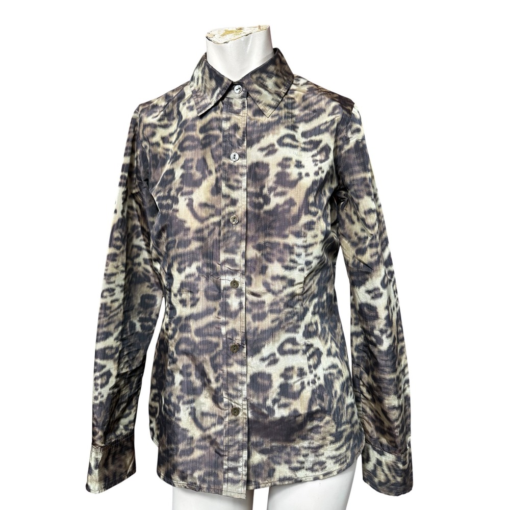 Leggiadro 90s Leopard Print Button Down Shirt Brown Size 4